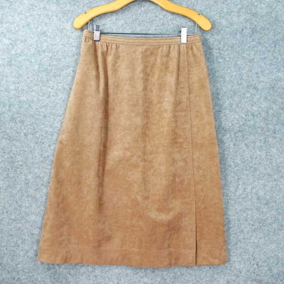 Vintage 80s Suede Camel Skirt‎ Womens M Tan A Line Faux Leather Midi  Union USA - Picture 1 of 14